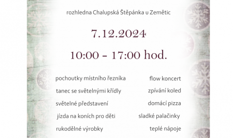 ADVENTNÍ JARMARK 7. 12. od 10 - 17 hod.  u rozhledny Chalupská Štěpánka.